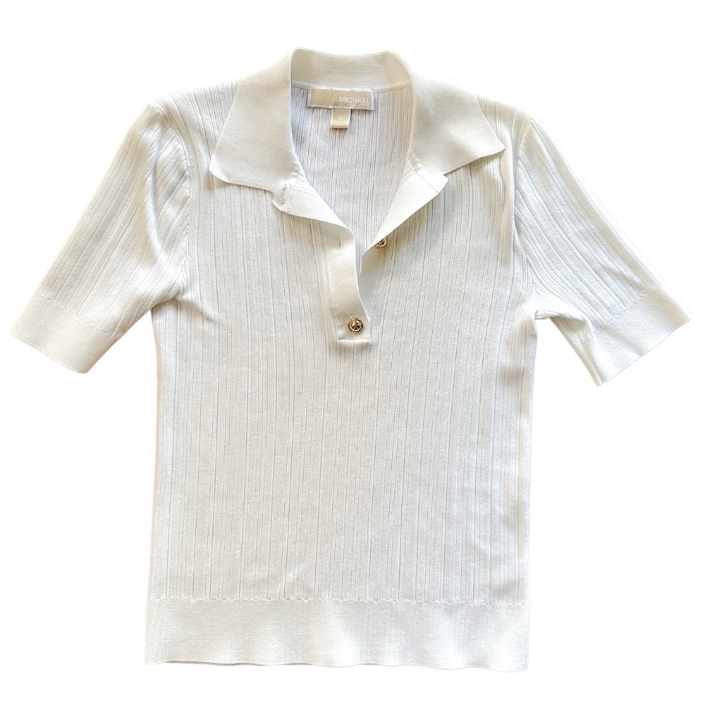 MICHAEL KORS Ribbed Stretch Viscose Polo |SIZE M| - Picture 3 of 8